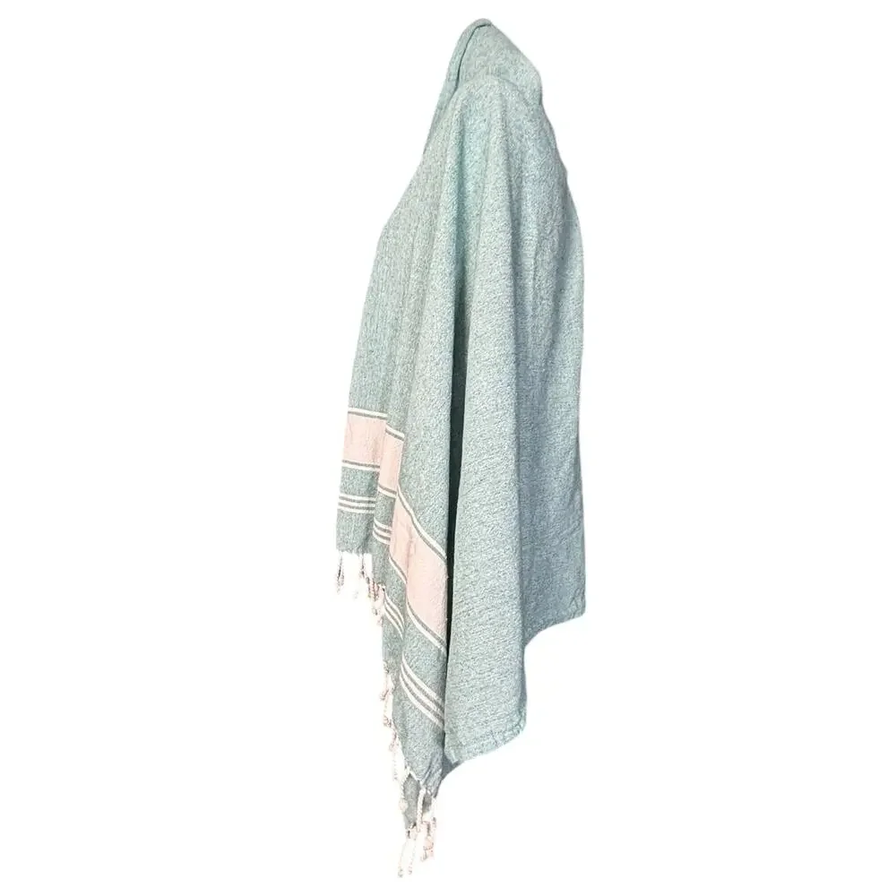 9 Threads‎ Turkish Cotton Beach Towel Aqua White Tassel Fringe Peshtemal Summer